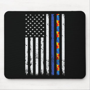 Thin Blue Line Police Support Autism 4th July Mom Mouse Pad