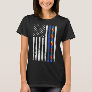 Thin Blue Line Police Support Autism 4th July Mom  T-Shirt