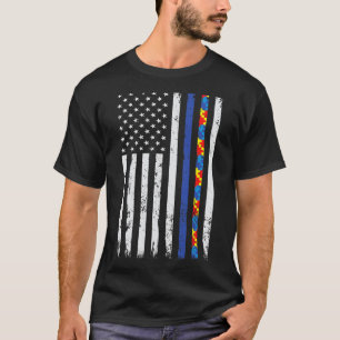 Thin Blue Line Police Support Autism 4th July Mom  T-Shirt