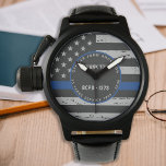 Thin Blue Line - Retirement Gift Thank You Police Watch<br><div class="desc">Celebrate and show your appreciation to an outstanding Police Officer with this Thin Blue Line Thank You Police Watch - American flag design in Police Flag colours , distressed design . Perfect for service awards and Police Retirement gifts . Personalize with name, years of service and service years. COPYRIGHT ©...</div>