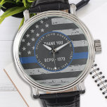 Thin Blue Line - Retirement - Thank You Police Watch<br><div class="desc">Celebrate and show your appreciation to an outstanding Police Officer with this Thin Blue Line Thank You Police Watch - American flag design in Police Flag colours , distressed design . Perfect for service awards and Police Retirement gifts . Personalize with name, years of service and service years. COPYRIGHT ©...</div>