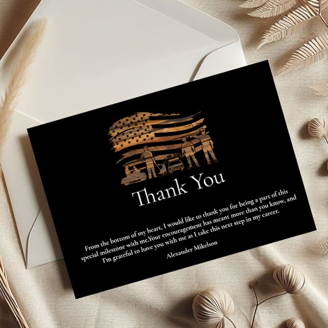 Thin Blue Line Rustic Police Graduation Thank You Card (Creator Uploaded)