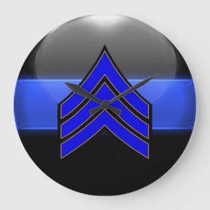 Thin Blue Line - Sergeant Stripes Rank Insignia Large Clock
