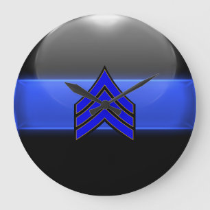 Thin Blue Line - Sergeant Stripes Rank Insignia Large Clock