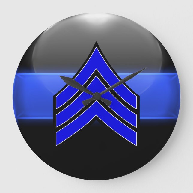 Thin Blue Line Sgt Stripes Whi Trim Rank Insignia Large Clock (Front)