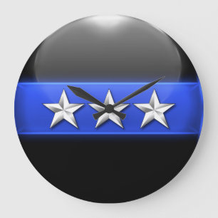 Thin Blue Line - Silver 3-Star Chief Rank Insignia Large Clock