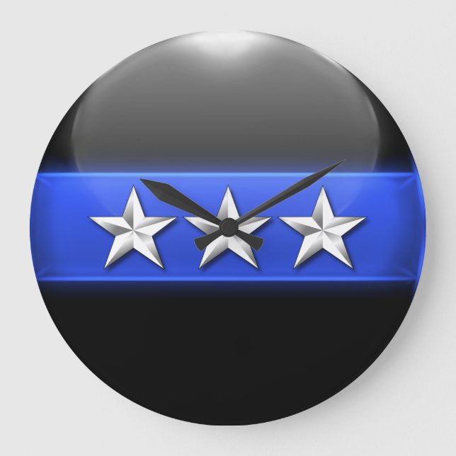 Thin Blue Line - Silver 3-Star Chief Rank Insignia Large Clock (Front)