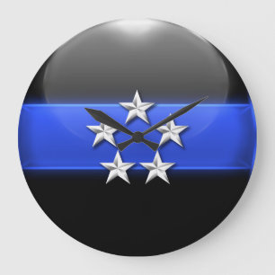 Thin Blue Line - Silver 5-Star Chief Rank Insignia Large Clock