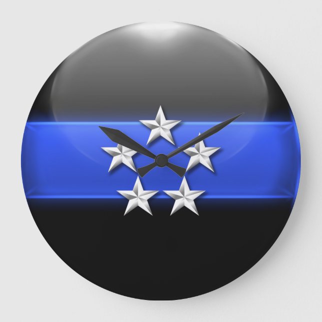 Thin Blue Line - Silver 5-Star Chief Rank Insignia Large Clock (Front)