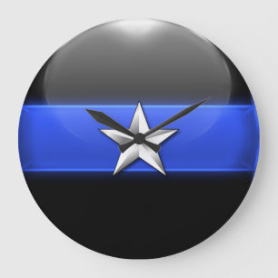 Thin Blue Line - Silver Star Police Chief Insignia Large Clock