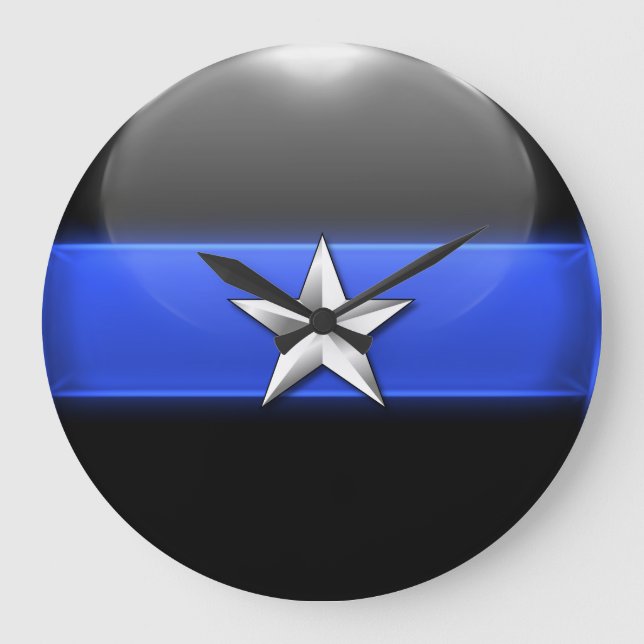 Thin Blue Line - Silver Star Police Chief Insignia Large Clock (Front)