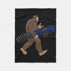 Thin Blue Line Snowboard Bigfoot Gift For Snowboar Fleece Blanket