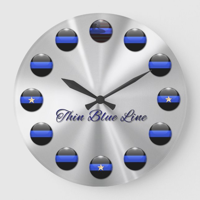 Thin Blue Line Star Inlay Buttons Large Clock (Front)