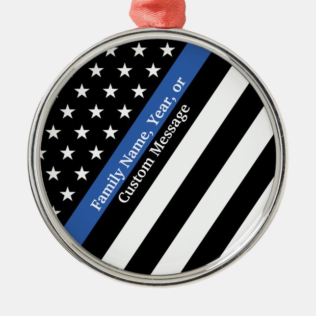 Thin Blue Line Stars and Stripes Metal Ornament (Front)
