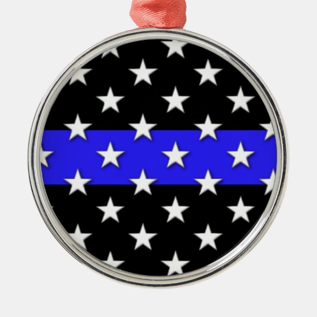 Thin Blue Line Stars and Stripes Metal Ornament (Front)