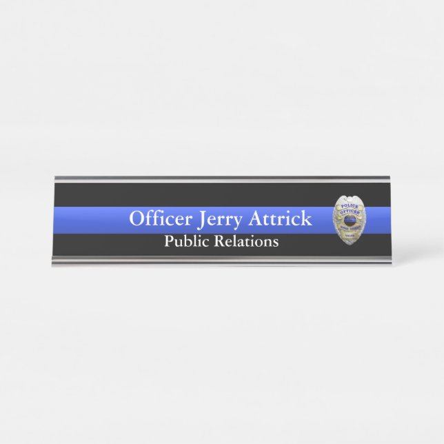 Thin Blue Line - Super Hi Res Police Officer Badge Desk Name Plate (Front)