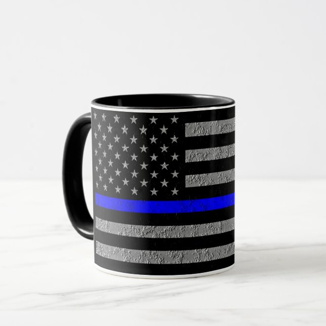 THIN BLUE LINE SUPPORT POLICE  COFFEE MUG (Front Left)