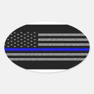 THIN BLUE LINE SUPPORT POLICE OVAL BUMPER STICKER