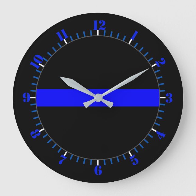 Thin Blue Line Symbolic Memorial on a Large Clock (Front)
