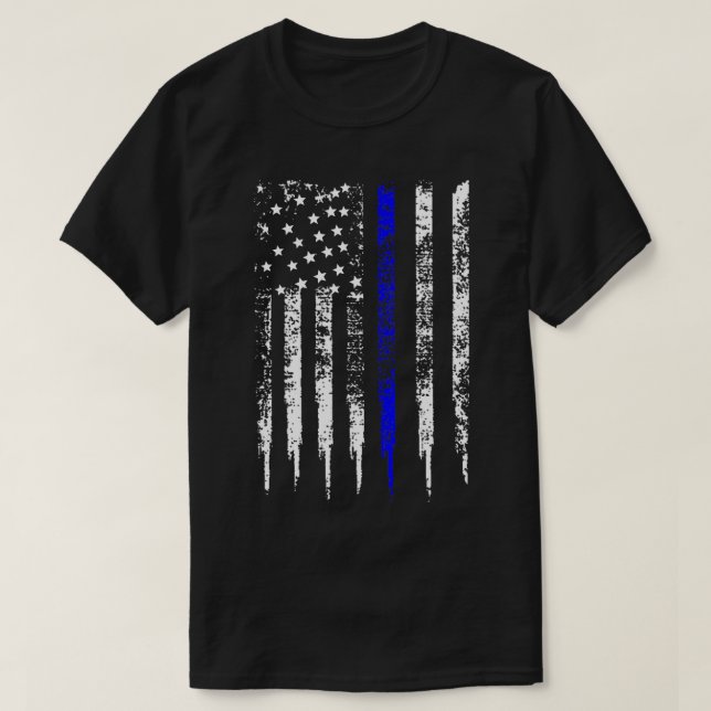 Thin Blue Line US FLag DISTRESSED Police Law Enfor T-Shirt (Design Front)