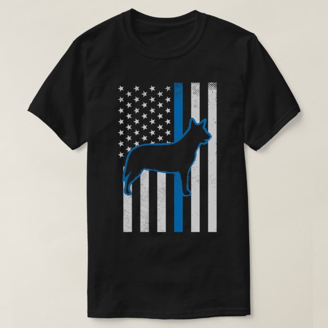 Thin Blue Line US Flag Heeler Police Cattle Dog Pa T-Shirt (Design Front)
