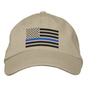 Thin Blue Line US Flag in Black Embroidered Hat