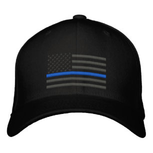 Thin Blue Line US Flag in Charcoal Embroidered Hat