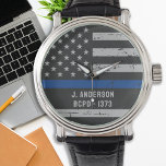 Thin Blue Line - USA American Flag - Police Watch<br><div class="desc">Thin Blue Line Police Watch - American flag design in Police Flag colours ,  distressed design .
Lovely gift to your favourite police officer . Personalize with name. 
COPYRIGHT © 2020 Judy Burrows,  Black Dog Art - All Rights Reserved.</div>