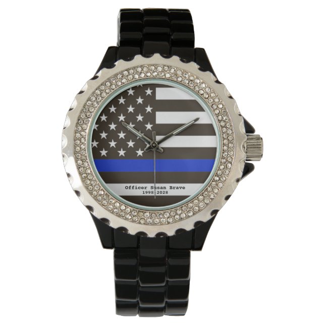 *~* Thin Blue Line USA Flag Police Officer Woman's Watch (Front)