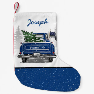 Thin Blue Line Vintage Blue Truck Police Dept Small Christmas Stocking