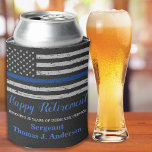 Thin Blue Line Vintage Police Retirement Can Cooler<br><div class="desc">Thin Blue Line Police Retirement Can Cooler - USA American flag design in Police Flag colors, vintage design on faux black leather. This personalized police retirement can cooler is perfect to celebrate your retired law enforcement officer, police retirement party favors, law enforcement retirement party. Personalize these police retirement can coolers...</div>