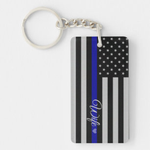 Thin Blue Line Wife Flag Keychain