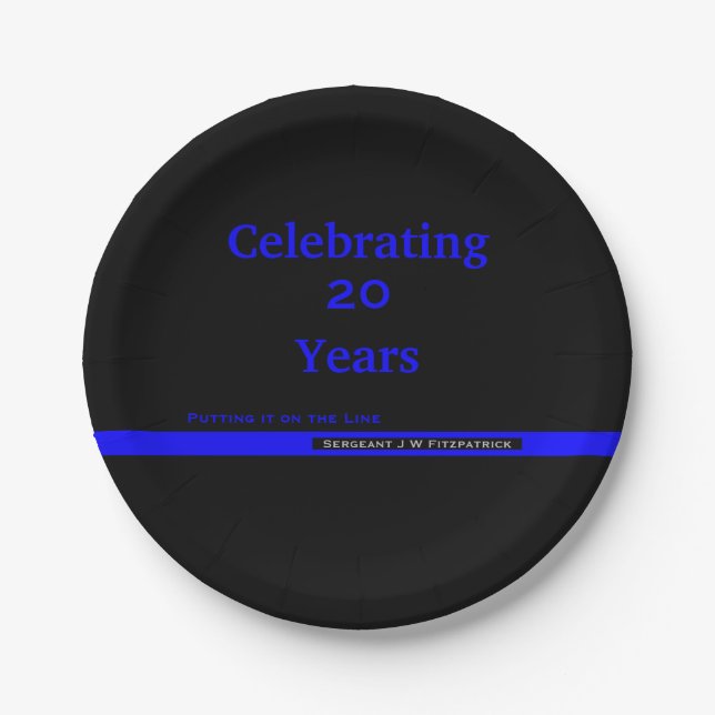 Thin Blue Line With Name Police Retirement Paper Plate (Front)