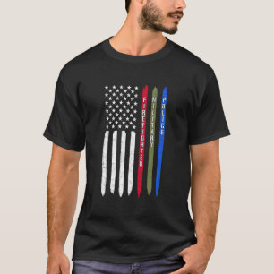 Thin Blue Red Green Line American Flag Police Mili T-Shirt