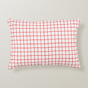 Thin Check Gingham Stripe Plaid Line Pattern Red  Accent Pillow