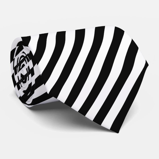 Thin Diagonal Black And White Striped Tie (Rolled)