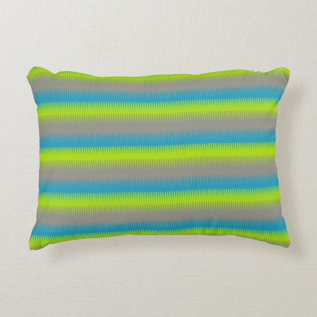 Thin dogtooth pattern green teal grey pillow (Front)