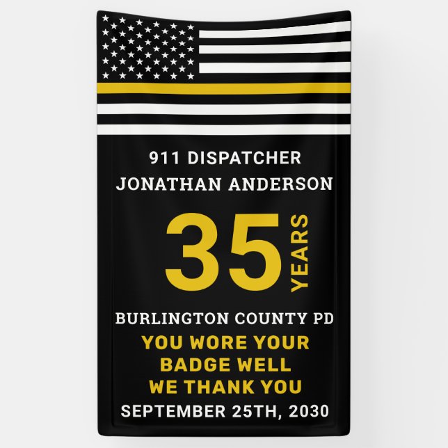 Thin Gold Line 911 Dispatcher Retirement Party Banner (Vertical)