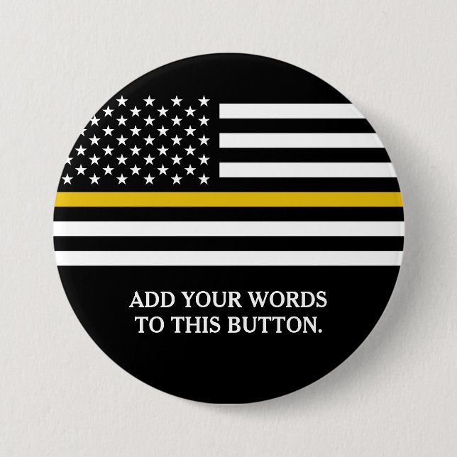 Thin Gold Line American Flag Custom Text 3 Inch Round Button (Front)
