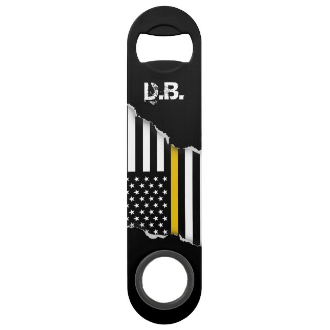 Thin Gold Line American Flag Personalized Bar Key (Front)