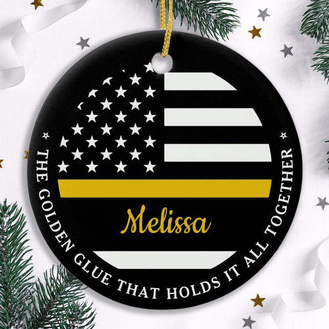 Thin Gold Line Custom Golden Glue 911 Dispatcher  Ceramic Ornament (Creator Uploaded)