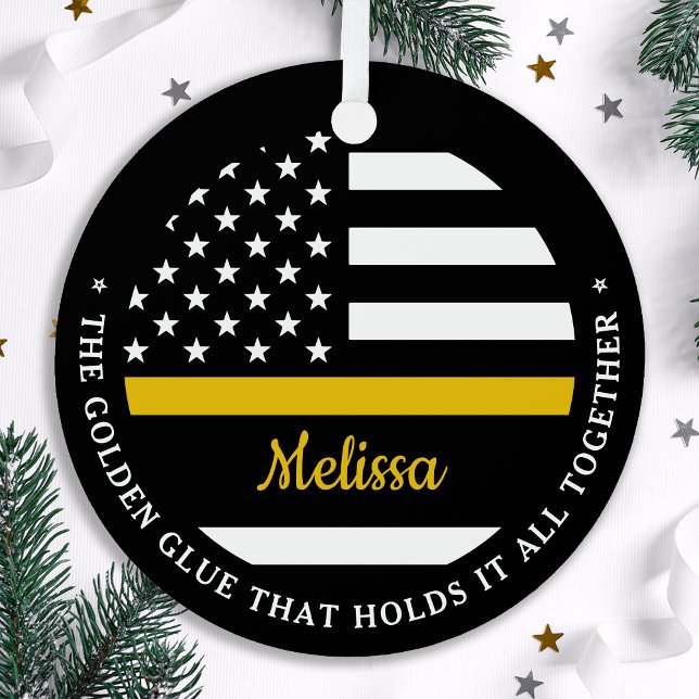 Thin Gold Line Custom Golden Glue 911 Dispatcher  Metal Ornament (Creator Uploaded)
