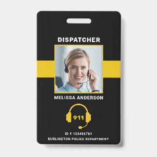 Thin Gold Line Custom Photo 911 Dispatcher ID Card Badge