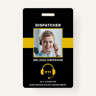 Thin Gold Line Custom Photo 911 Dispatcher ID Card Badge