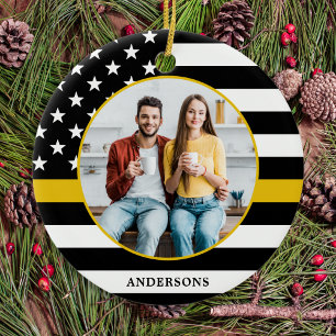 Thin Gold Line Custom Photo Dispatcher Christmas Ceramic Ornament