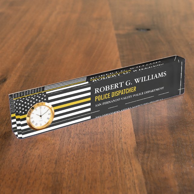 Thin Gold Line Dispatch Flag Custom Desk Nameplate (Side)
