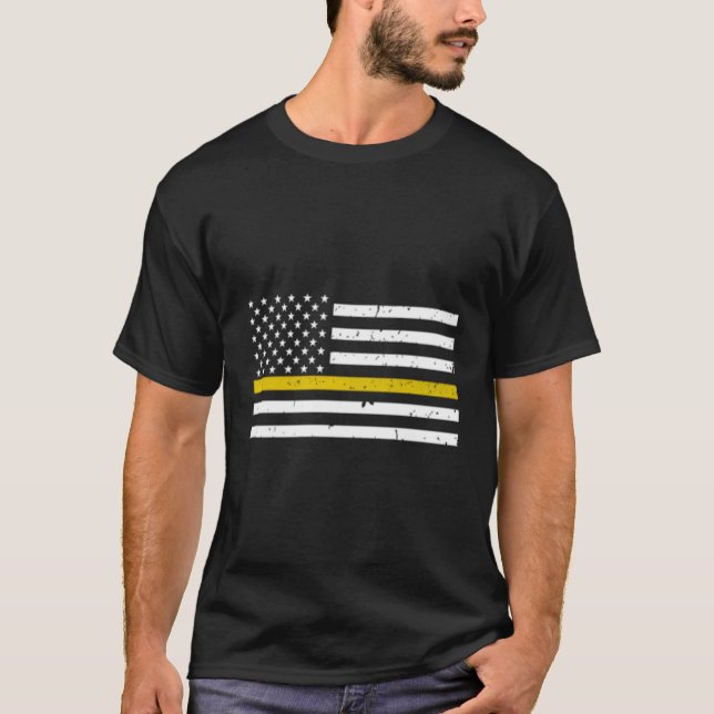 Thin Gold Line Dispatcher 911 Police Dispatch T-Shirt (Front)