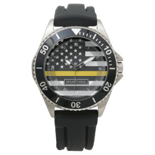 Thin Gold Line Dispatcher Flag Custom Name Watch