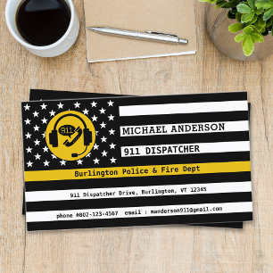 Thin Gold Line Flag Custom Logo 911 Dispatcher Business Card