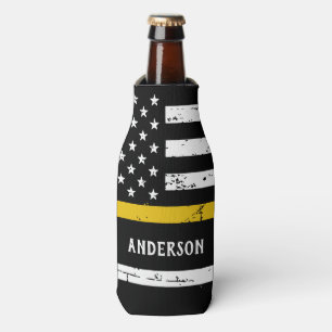 Thin Gold Line Flag Personalized 911 Dispatcher Bottle Cooler